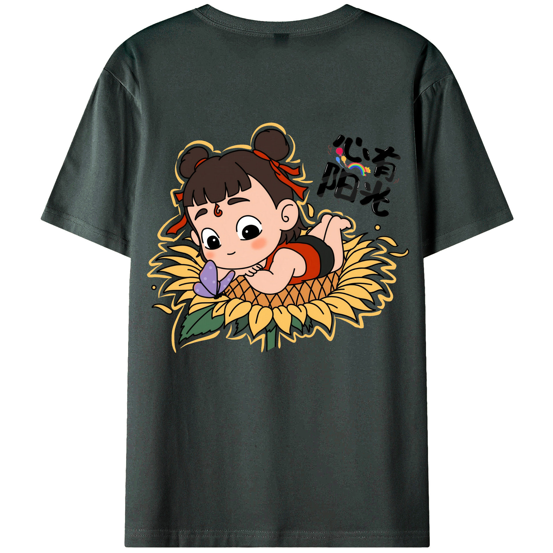 （画像用） Ne Zha 2 ナタ 魔童の大暴れ 綿100％ メンズ半袖Tシャツ（バックプリント） 通気性